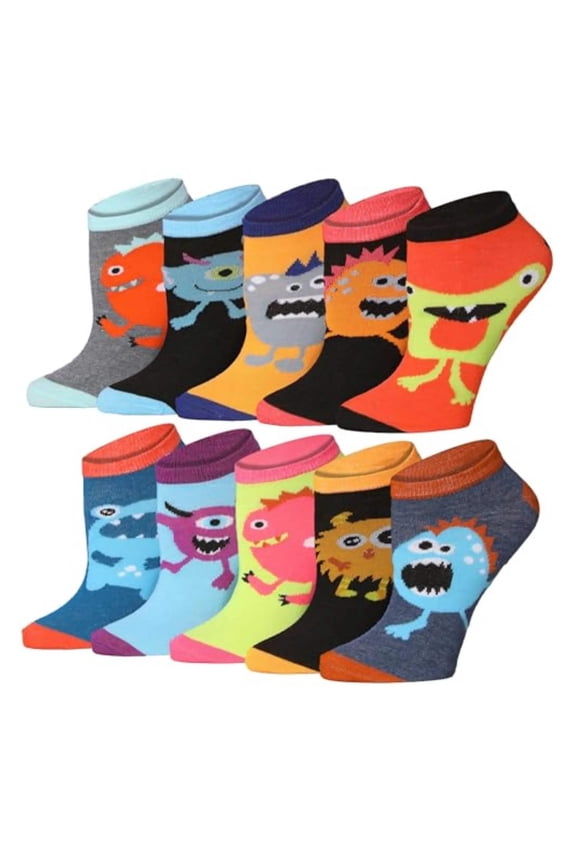 TIPITOE Women's Fun Printed No-Show Ankle Socks Mega Pack - 10 Pairs Assorted Designs