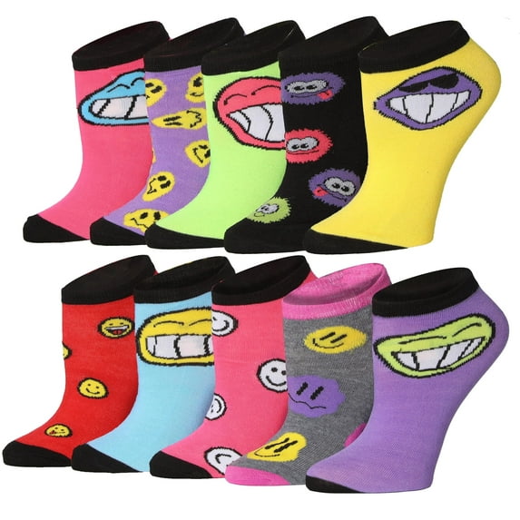 TIPITOE Women's Fun Printed No-Show Ankle Socks Mega Pack - 10 Pairs Assorted Designs