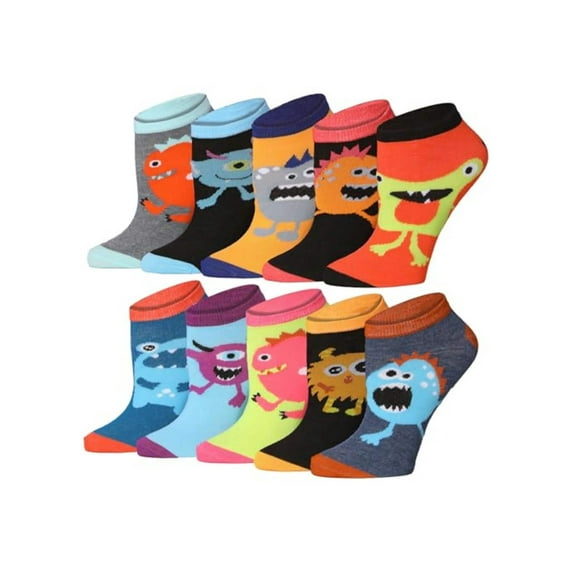 TIPITOE Women's Fun Printed No-Show Ankle Socks Mega Pack - 10 Pairs Assorted Designs