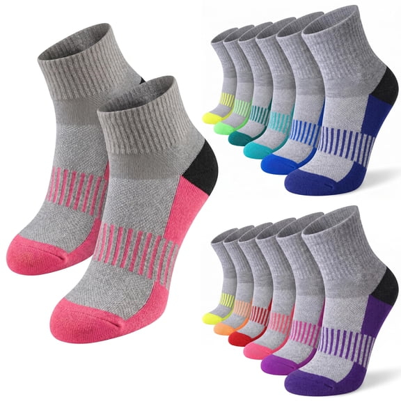 Tipi Toe Athletic Quarter Length Socks Women's Colorful Workout Pack (12 Pairs)