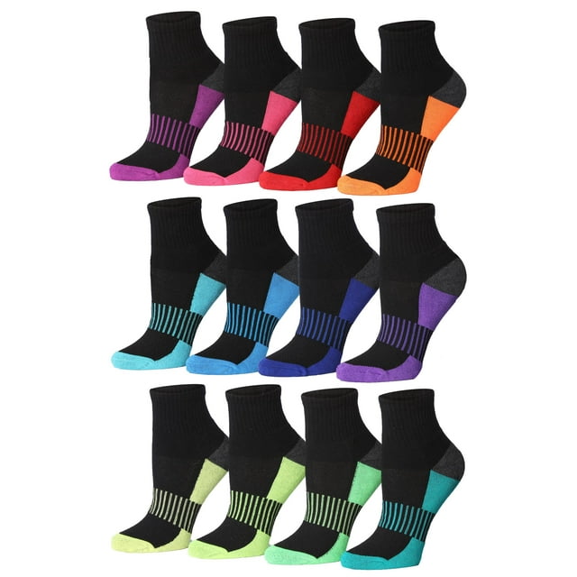 Tipi Toe Womens 12 Pack Running & Athletic Sports Performance Ankle/Quarter Socks