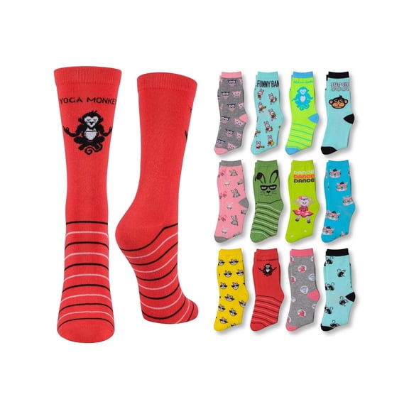 Tipi Toe Colorful Crew Socks for Women – 12-Pack Everyday Comfort Fit