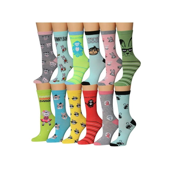 Tipi Toe Colorful Crew Socks for Women – 12-Pack Everyday Comfort Fit