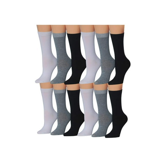 Tipi Toe Womens 12-Pack Ribbed Crew Socks – Women's Casual, Dress, and Everyday Wear