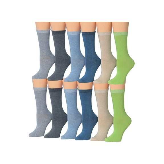 Tipi Toe Womens All-Day Polyester Crew Socks – 12 Pairs of Colorful, Ribbed Comfort