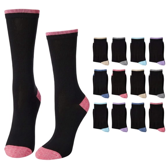 Tipi Toe Womens All-Day Polyester Crew Socks – 12 Pairs of Colorful, Ribbed Comfort