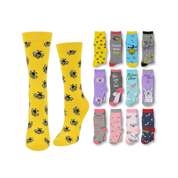 Tipi Toe Womens All-Day Polyester Crew Socks – 12 Pairs of Colorful, Ribbed Comfort