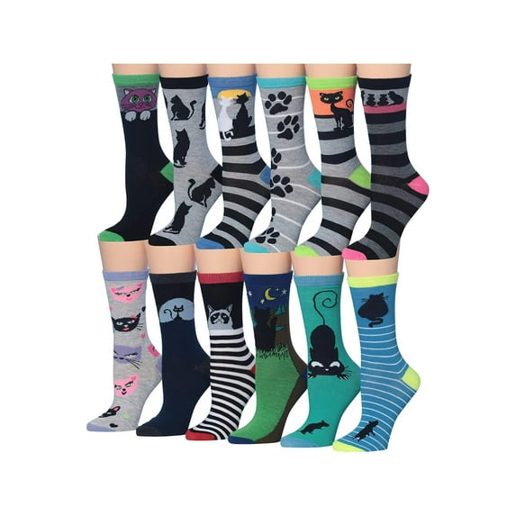 Tipi Toe Womens Classic Crew Socks for Women – Soft, Stylish, and Colorful 12-Pack Set