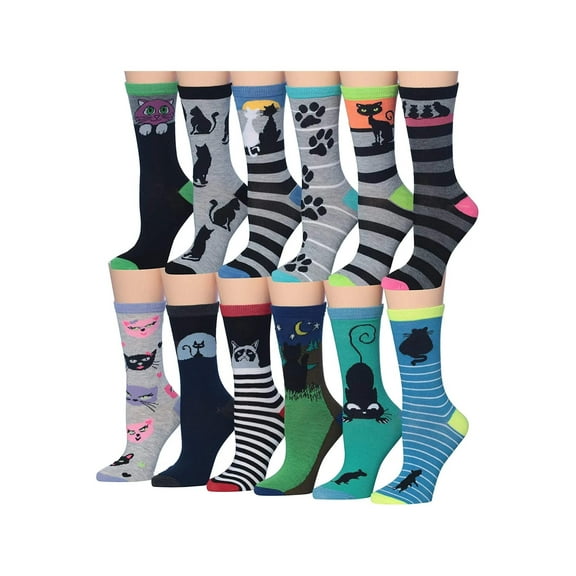 Tipi Toe Womens Classic Crew Socks for Women – Soft, Stylish, and Colorful 12-Pack Set