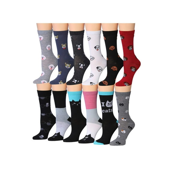 Tipi Toe Everyday Fashion Crew Socks for Women – 12-Pack with Spandex Comfort
