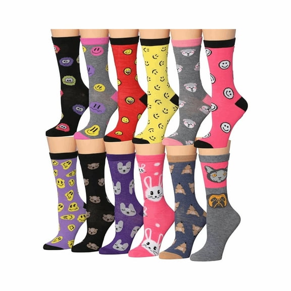 Tipi Toe Women's Comfortable Ribbed Crew Socks – Classic & Bright Colors for Daily Wear (12 Pairs)