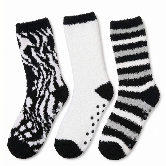 Tipi Toe Womens 3 Pairs Cozy Microfiber Anti-Skid Fuzzy Crew Socks