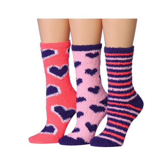 Tipi Toe Cozy Dreams 3-Pack Women's Fuzzy Slipper Socks - Ultra-Soft Microfiber Non-Slip Crew Length Winter Socks