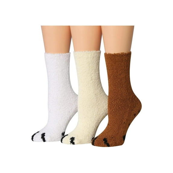 Tipi Toe Ladies' Plush Winter Slipper Socks with Non-Slip Grips, 3 Pairs