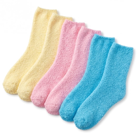Tipi Toe Women's 3 Pack Colorful Fuzzy Crew Length House Socks with Grippers