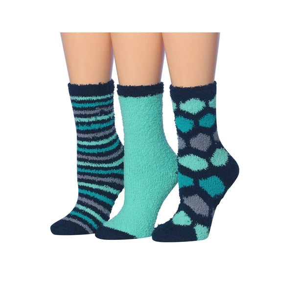 Tipi Toe Women's 3 Pack Colorful Fuzzy Crew Length House Socks with Grippers