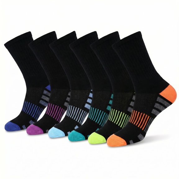 Tipi Toe Women's Breathable Athletic Crew Socks with Cushioning (6 Pairs)