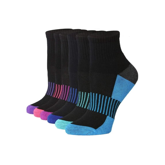 Tipi Toe Women's 6-Pairs Athletic Performance Quarter Socks | Moisture-Wicking Sports Socks