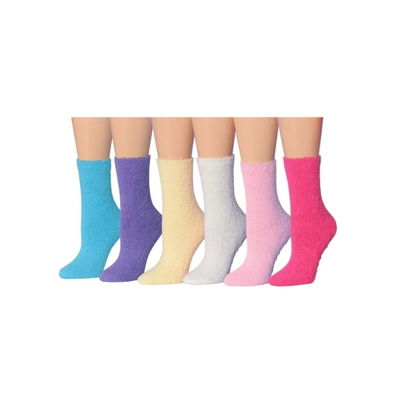 Tipi Toe Womens Plush Comfort Home Socks with Safety Grips, 6-Pack