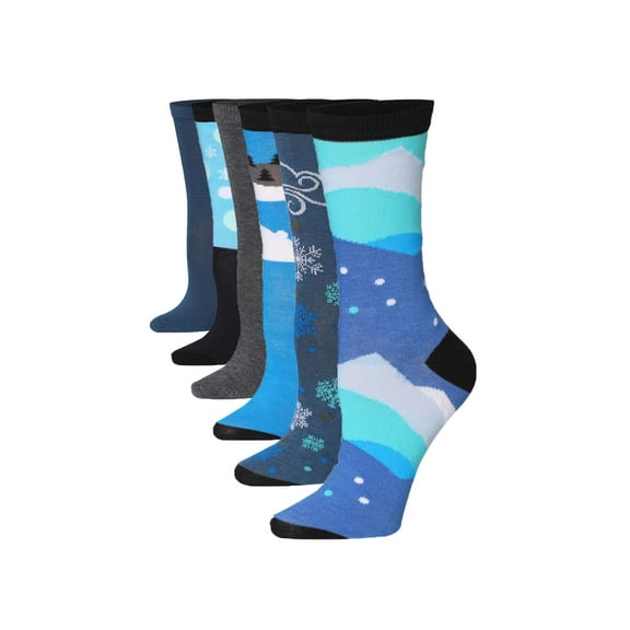 Tipi Toe Womens 6 Pairs Lightweight Colorful Patterned Crew Socks