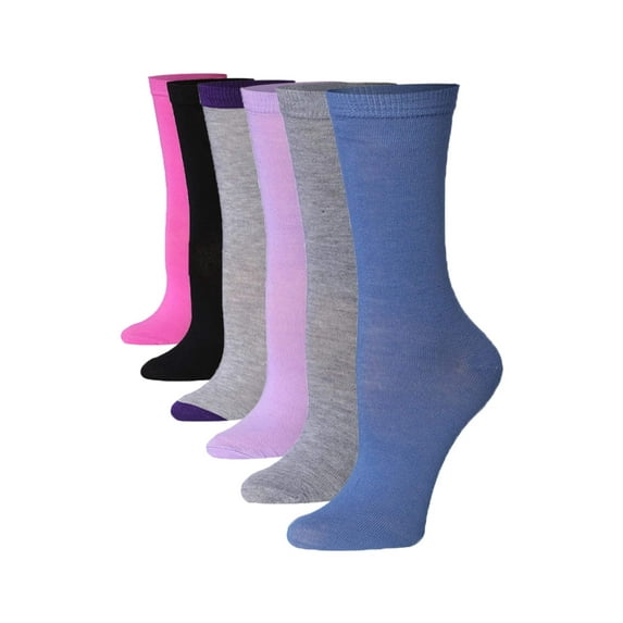 Tipi Toe Womens All-Day Comfort Crew Socks - 6-Pack Color Variety