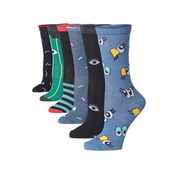 Tipi Toe Womens All-Day Comfort Crew Socks - 6-Pack Color Variety