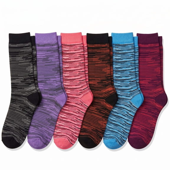 Tipi Toe Women's Dress & Casual Crew Socks – Soft Polyester-Spandex Mix (6 Pack)
