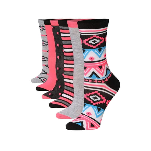 Tipi Toe Women's Dress & Casual Crew Socks – Soft Polyester-Spandex Mix (6 Pack)