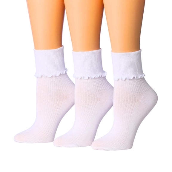 Tipi Toe Womens Classic White Ruffle Trim Quarter Socks - 3 Pair Pack