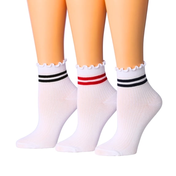 Tipi Toe Womens Elegant Ruffle Trim Ankle Socks 3-Pack