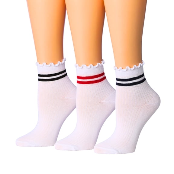 Tipi Toe Womens Elegant Ruffle Trim Ankle Socks 3-Pack