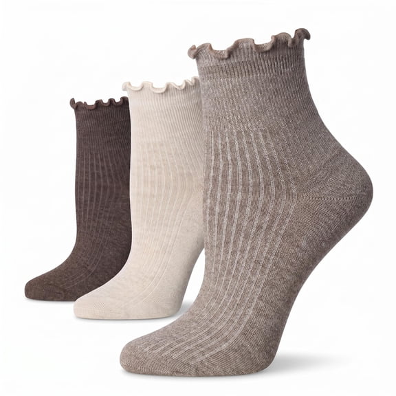 Tipi Toe Womens Elegant Ruffle Trim Ankle Socks 3-Pack