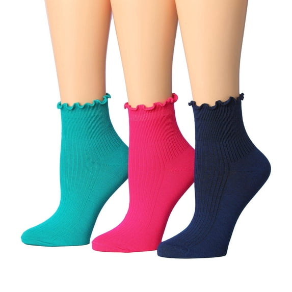 Tipi Toe Womens Elegant Ruffle Trim Ankle Socks 3-Pack