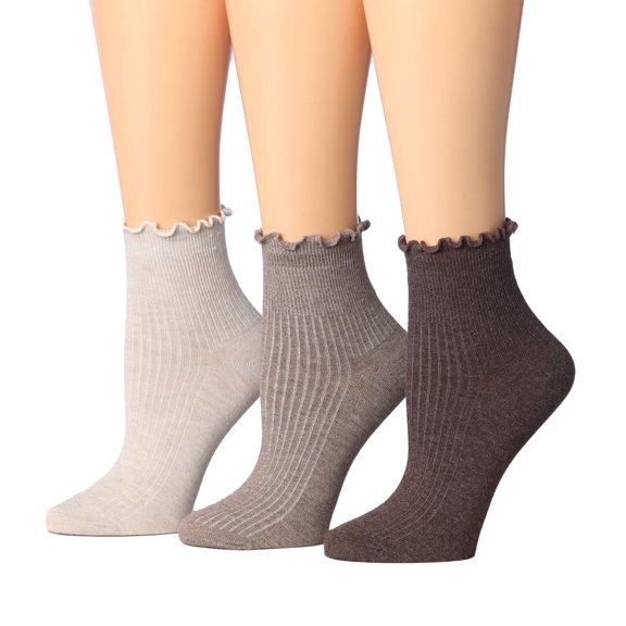 Tipi Toe Womens Elegant Ruffle Trim Ankle Socks 3-Pack