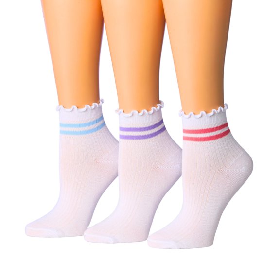 Tipi Toe Womens Elegant Ruffle Trim Ankle Socks 3-Pack
