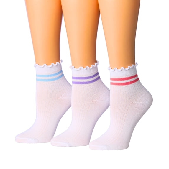 Tipi Toe Womens Elegant Ruffle Trim Ankle Socks 3-Pack