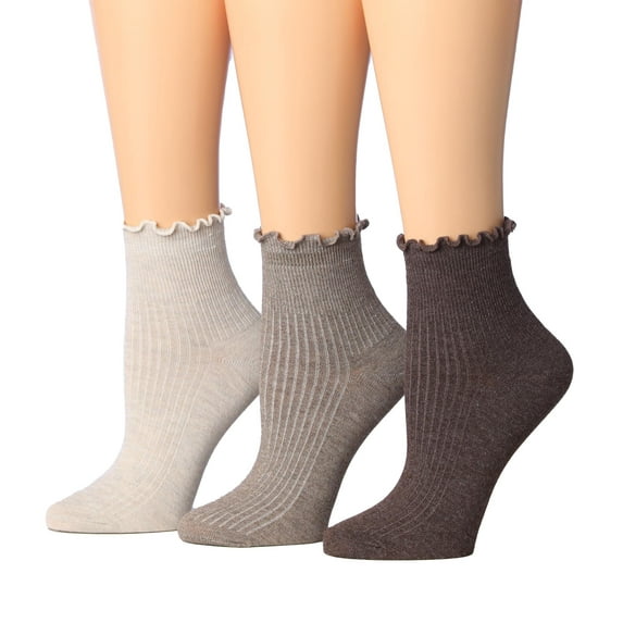 Tipi Toe Womens Elegant Ruffle Trim Ankle Socks 3-Pack