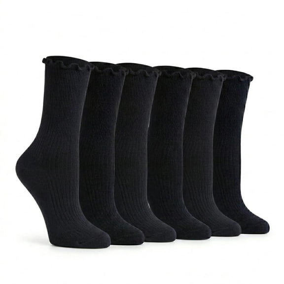 Tipi Toe Womens Elegant Ruffle Trim Ankle Socks 6-Pack
