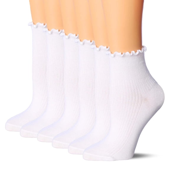 Tipi Toe Womens Elegant Ruffle Trim Ankle Socks 6-Pack