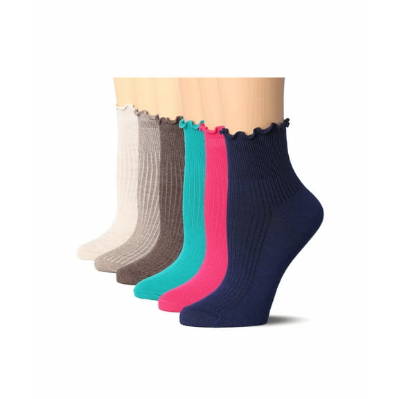 Tipi Toe Womens Elegant Ruffle Trim Ankle Socks 6-Pack