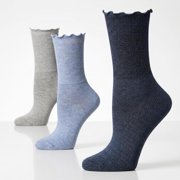 Tipi Toe Womens Elegant Ruffle Trim Crew Socks 3-Pack