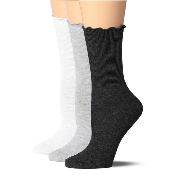 Tipi Toe Womens Elegant Ruffle Trim Crew Socks 3-Pack