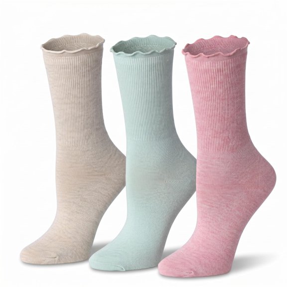 Tipi Toe Womens Elegant Ruffle Trim Crew Socks 3-Pack