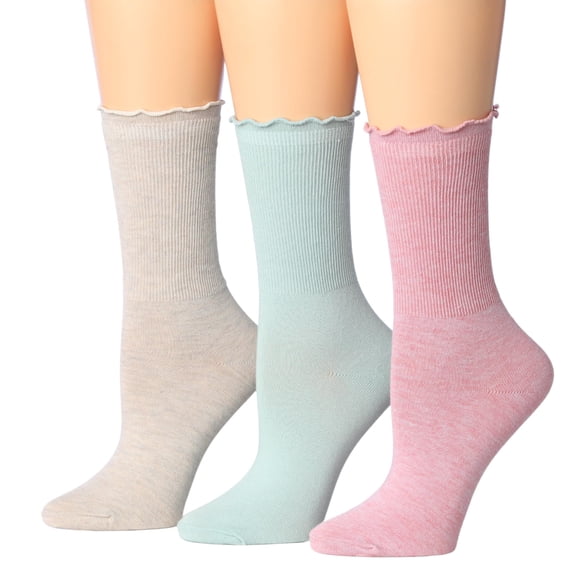 Tipi Toe Womens Elegant Ruffle Trim Crew Socks 3-Pack
