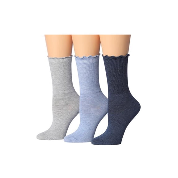 Tipi Toe Womens Elegant Ruffle Trim Crew Socks 3-Pack