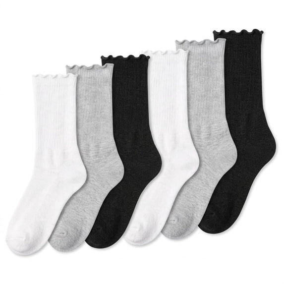 Tipi Toe Women's Elegant Ruffle Trim Crew Socks 6-Pack