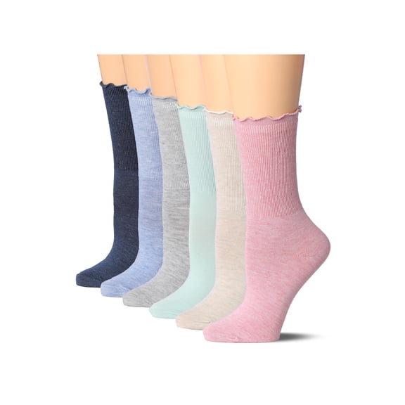 Tipi Toe Womens Elegant Ruffle Trim Crew Socks 6-Pack