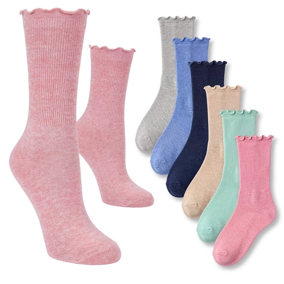 Tipi Toe Womens Elegant Ruffle Trim Crew Socks 6-Pack