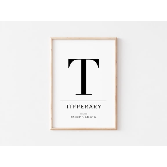 Tipperary Ireland Map Poster Gps Coordinates Wall Art Home Decor, 8x12 UNFRAMED