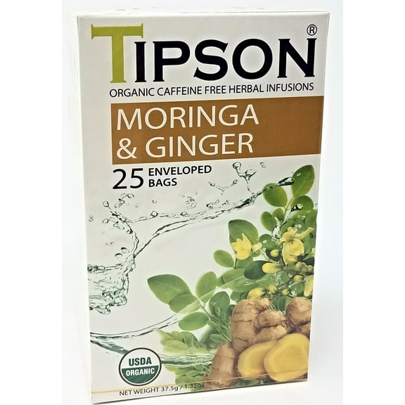 Tipson Moringa & Ginger Organic Caffeine Free Herbal Infusion 25 Enveloped Bags